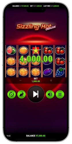 Sizzling Hot Deluxe big win three orange symbols payout screen