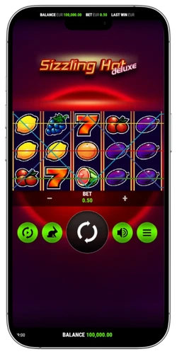 Sizzling Hot Deluxe pokies base game opening screen five reels