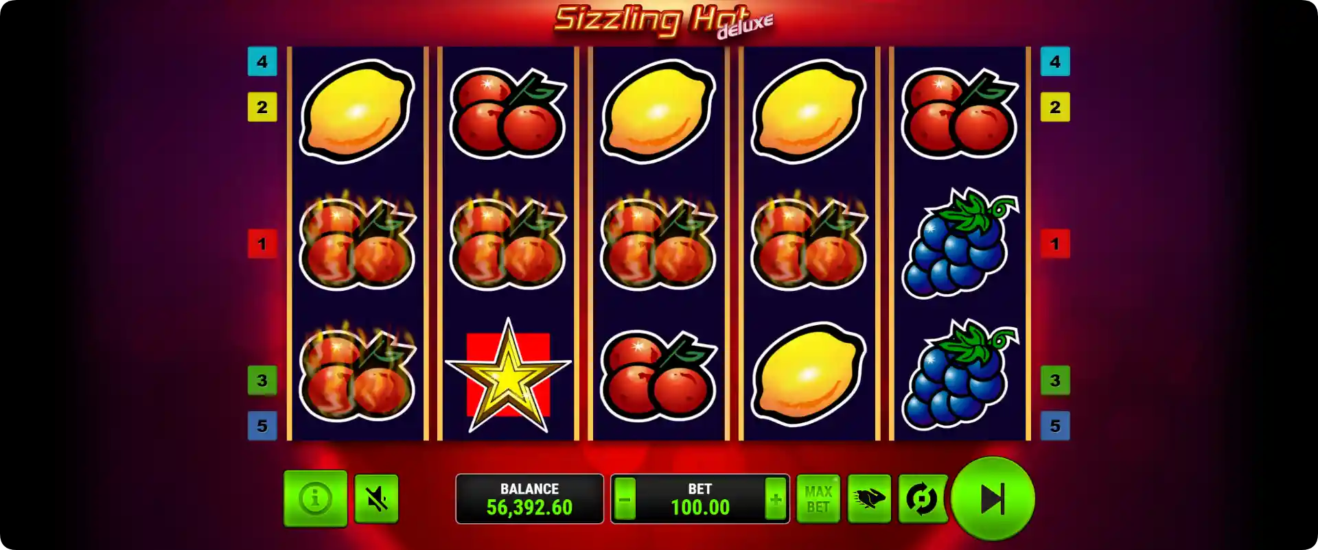 Sizzling Hot Deluxe online game cherry symbol close-up fruit pokie