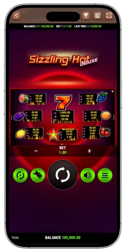 Sizzling Hot Deluxe slot online paytable and game rules screen