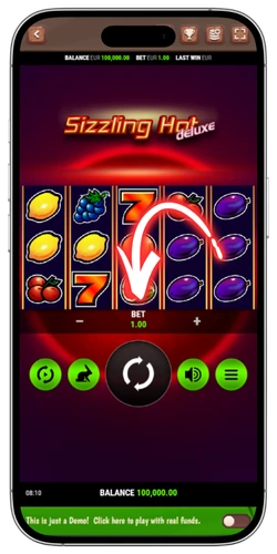 Sizzling Hot Deluxe slot machine set coin value and active paylines