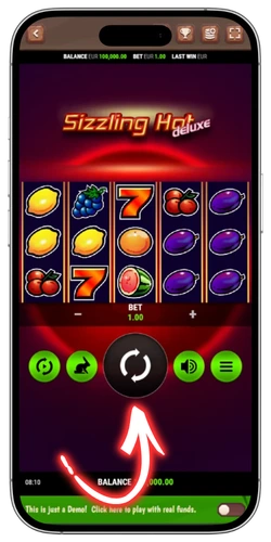 Sizzling Hot Deluxe demo spin button and Autoplay feature screen